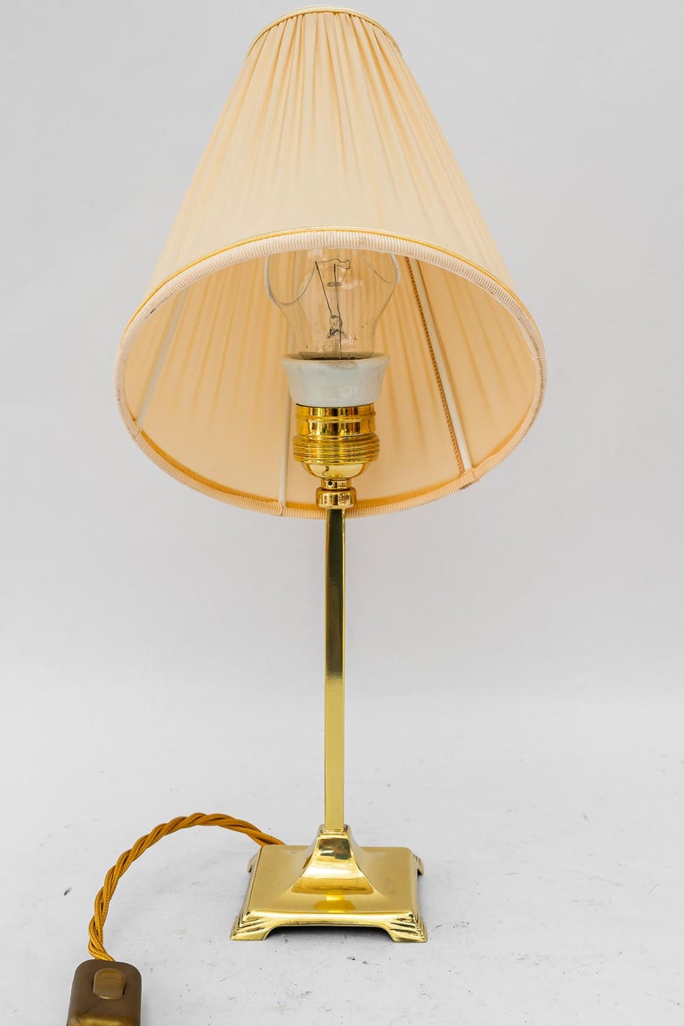 Art Deco brass Table lamp with fabric shade vienna around 1920s
