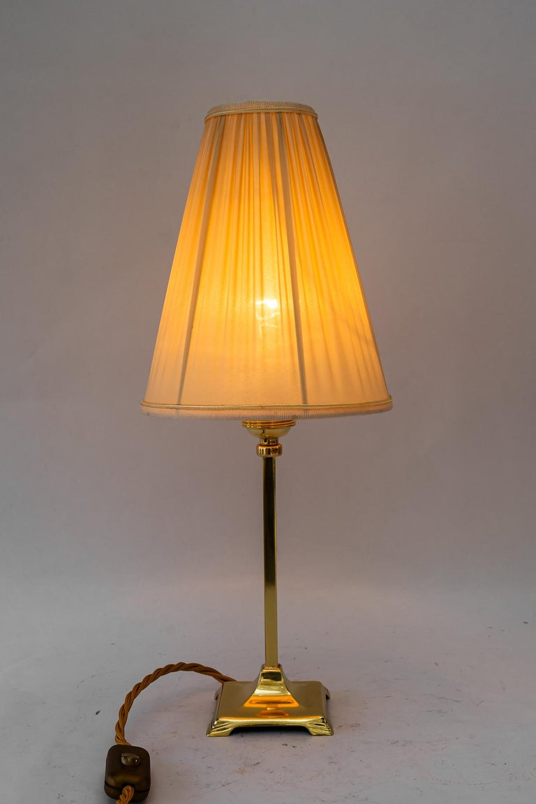 Art Deco brass Table lamp with fabric shade vienna around 1920s