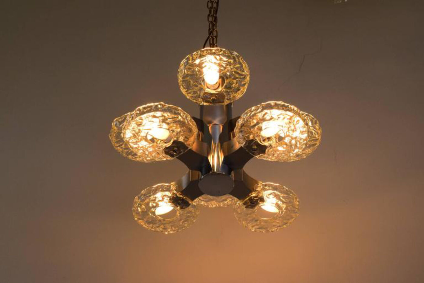 Eight Arms Amazing Nickel Platend Chandelier Around, 1960s