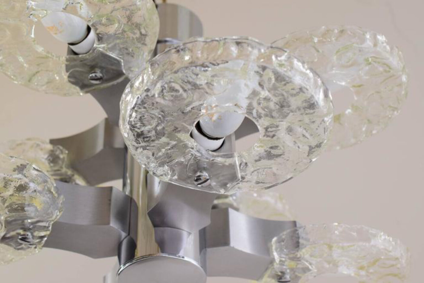 Eight Arms Amazing Nickel Platend Chandelier Around, 1960s