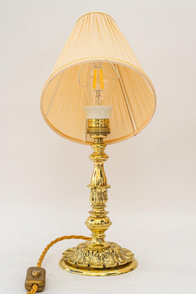Historistic Table lamp with fabric shade vienna around 1890s