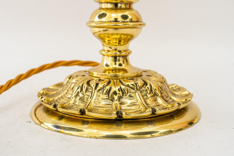 Historistic Table lamp with fabric shade vienna around 1890s