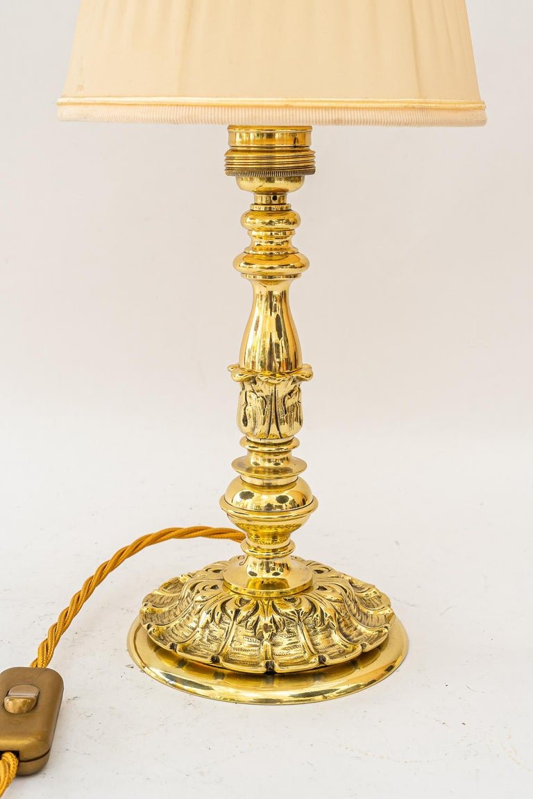 Historistic Table lamp with fabric shade vienna around 1890s