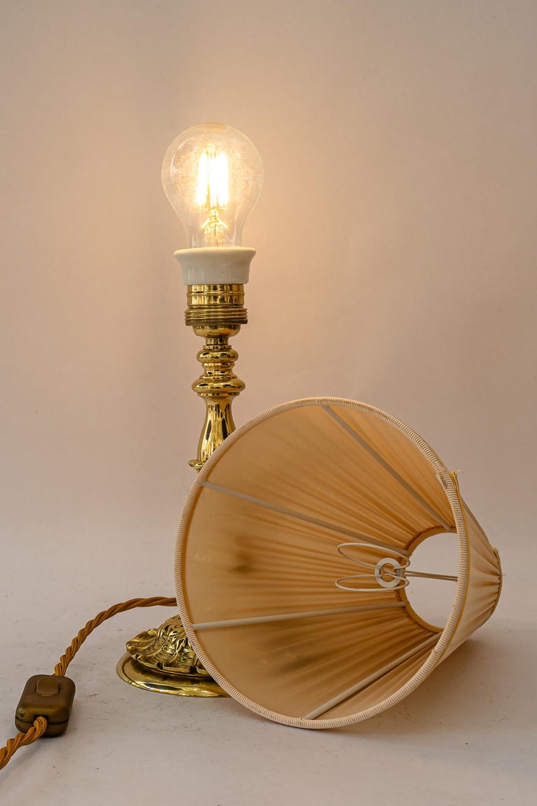Historistic Table lamp with fabric shade vienna around 1890s