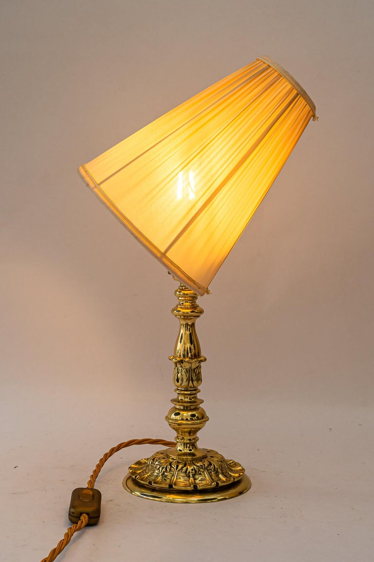 Historistic Table lamp with fabric shade vienna around 1890s