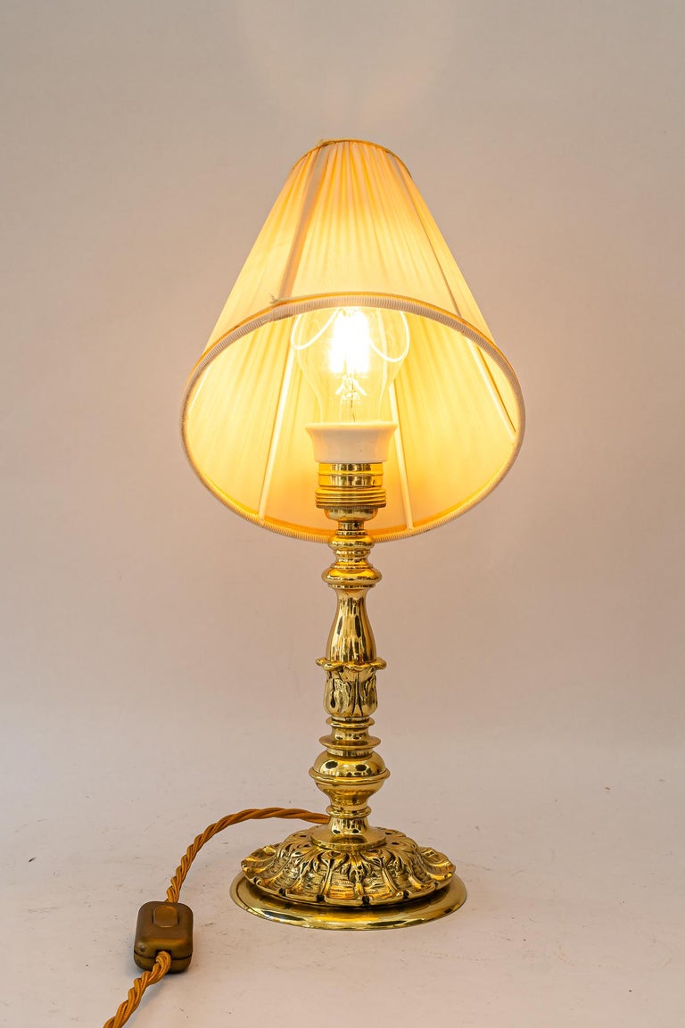 Historistic Table lamp with fabric shade vienna around 1890s