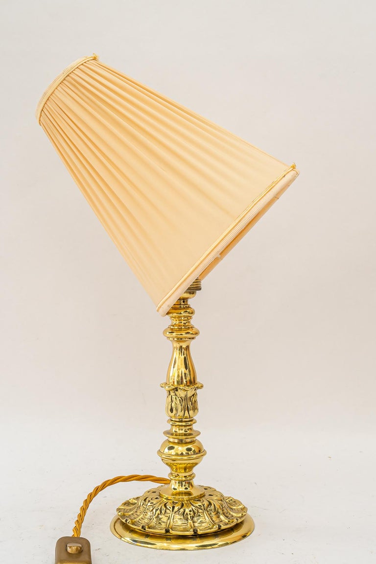 Historistic Table lamp with fabric shade vienna around 1890s