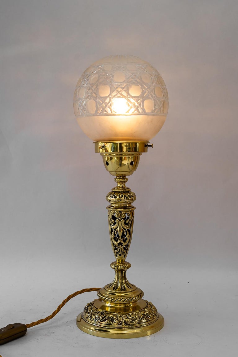 Historistic table lamp with original cut glass shade vienna around 1890s