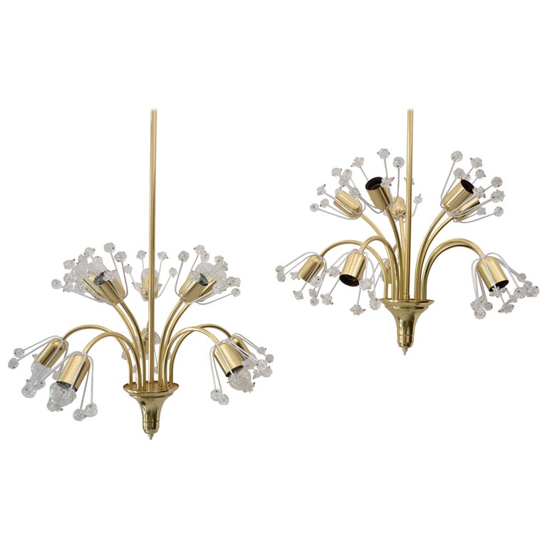 Three Floral Brass and Glass Sputnik Pendants by Emil Stejnar, 1950s