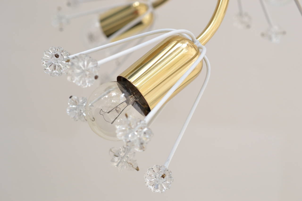 Three Floral Brass and Glass Sputnik Pendants by Emil Stejnar, 1950s