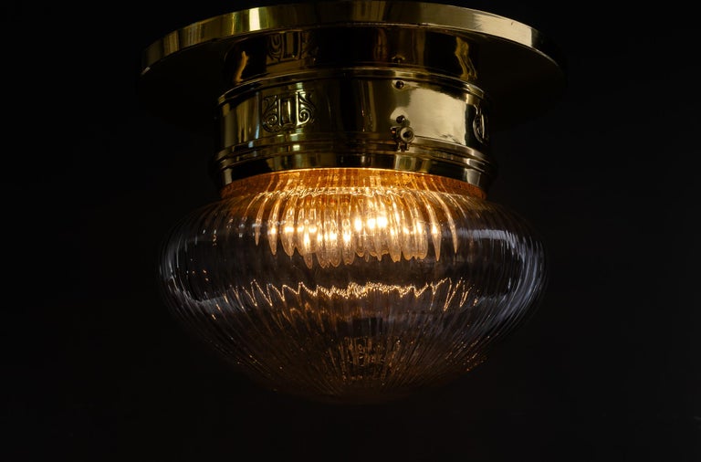 Big Art Deco ceiling lamp with original antique glass shade vienna around 1920s