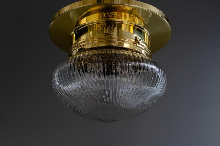 Big Art Deco ceiling lamp with original antique glass shade vienna around 1920s