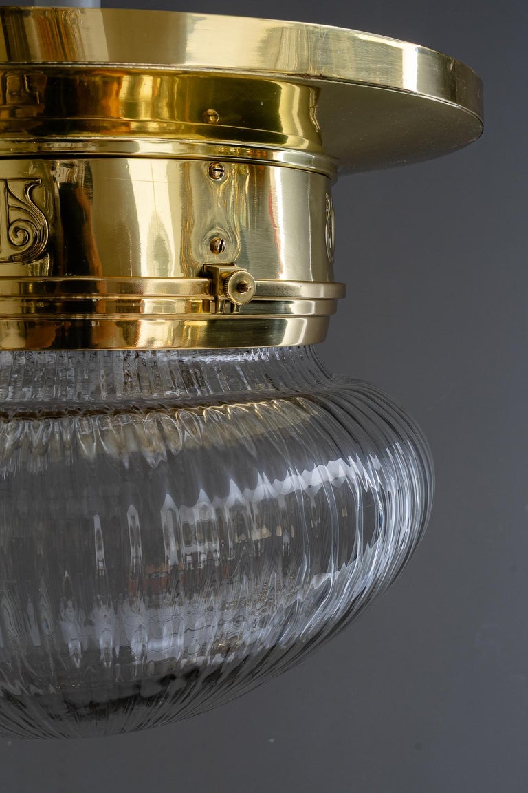 Big Art Deco ceiling lamp with original antique glass shade vienna around 1920s