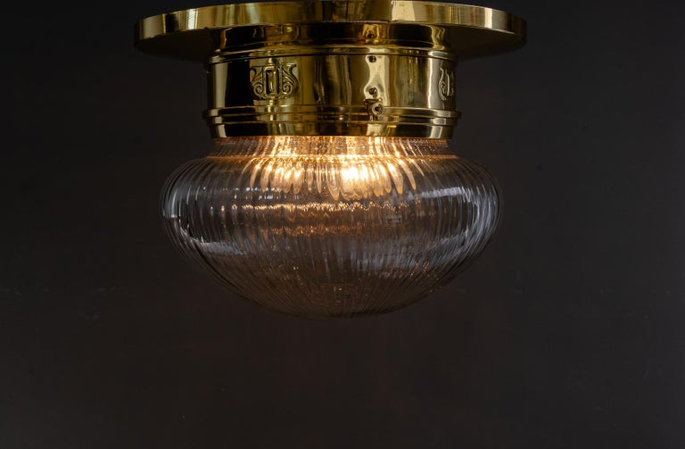 Big Art Deco ceiling lamp with original antique glass shade vienna around 1920s