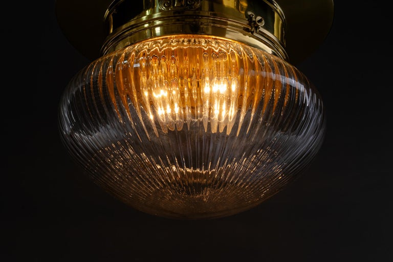 Big Art Deco ceiling lamp with original antique glass shade vienna around 1920s