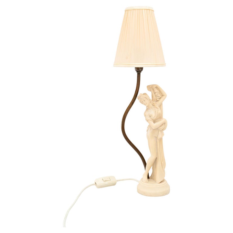 cast artificial marble table lamp with fabric shade vienna around 1960s