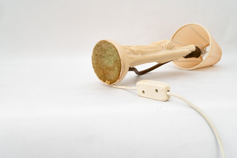 cast artificial marble table lamp with fabric shade vienna around 1960s