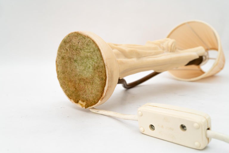 cast artificial marble table lamp with fabric shade vienna around 1960s