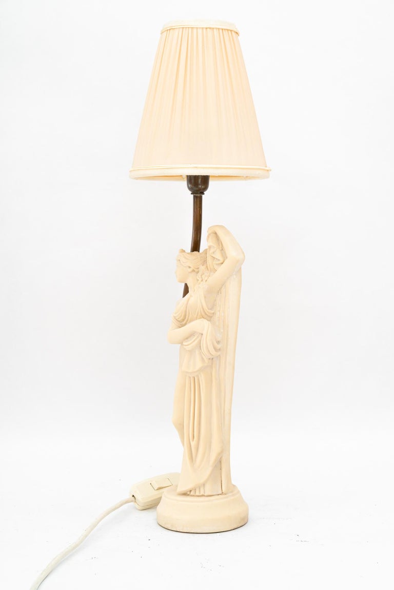 cast artificial marble table lamp with fabric shade vienna around 1960s