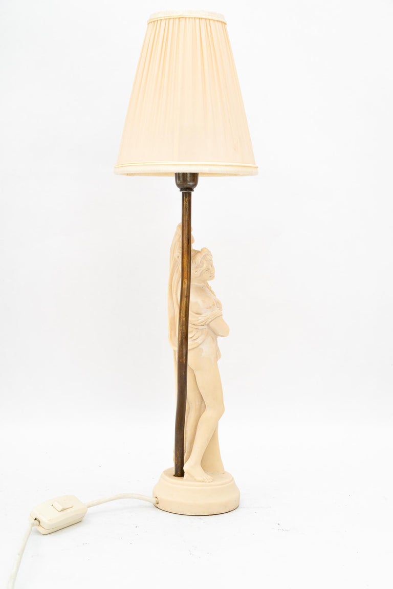cast artificial marble table lamp with fabric shade vienna around 1960s