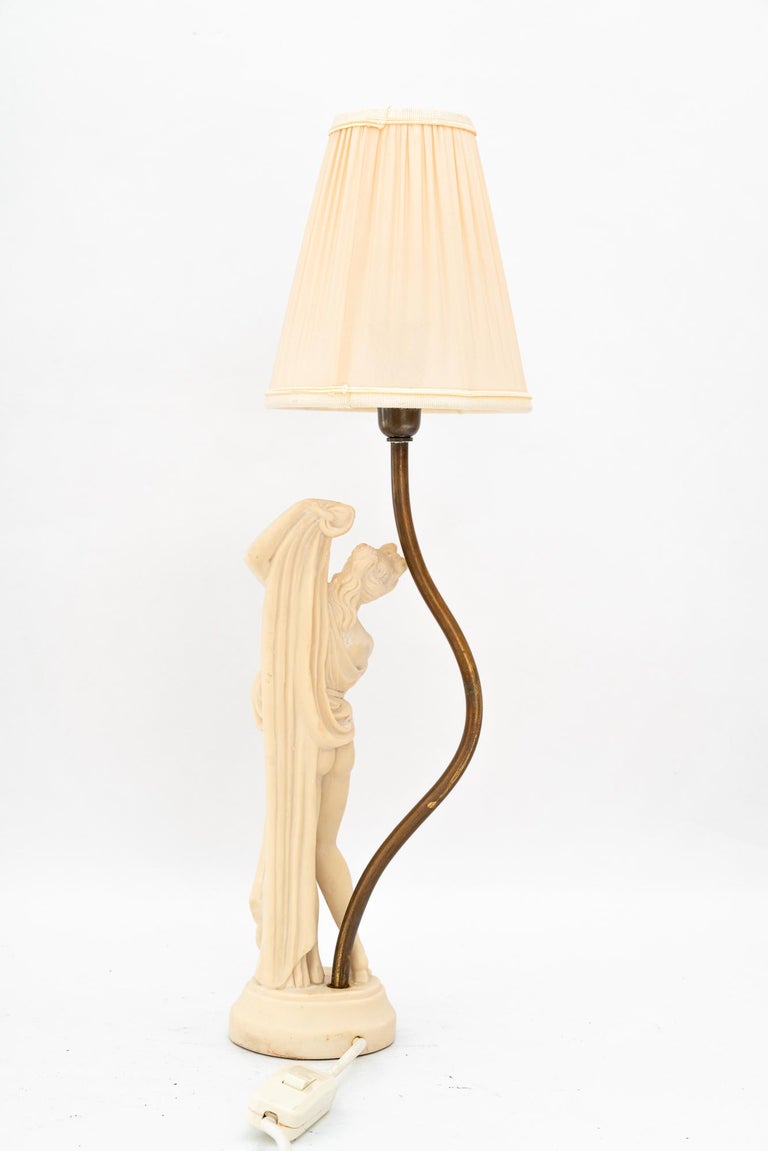 cast artificial marble table lamp with fabric shade vienna around 1960s