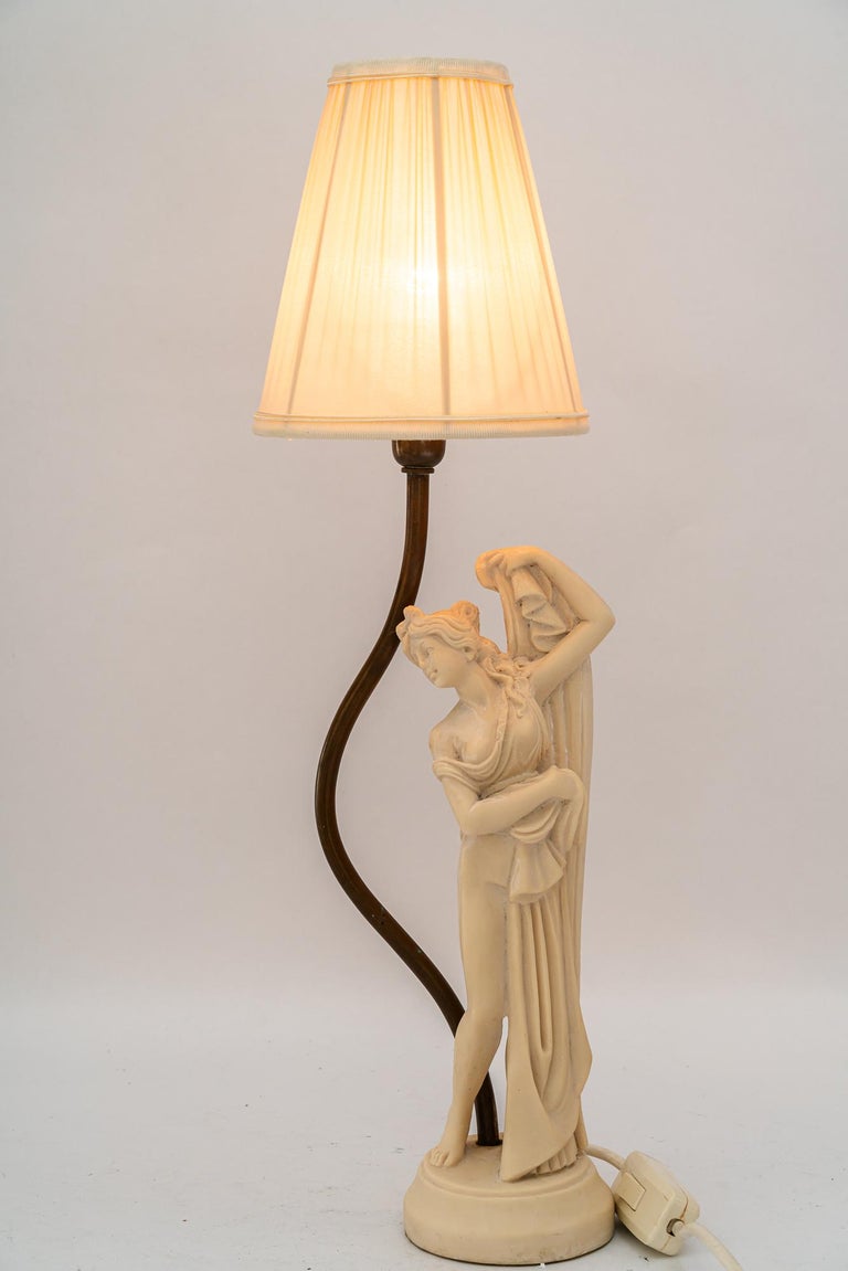 cast artificial marble table lamp with fabric shade vienna around 1960s