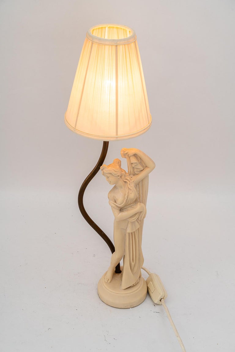 cast artificial marble table lamp with fabric shade vienna around 1960s