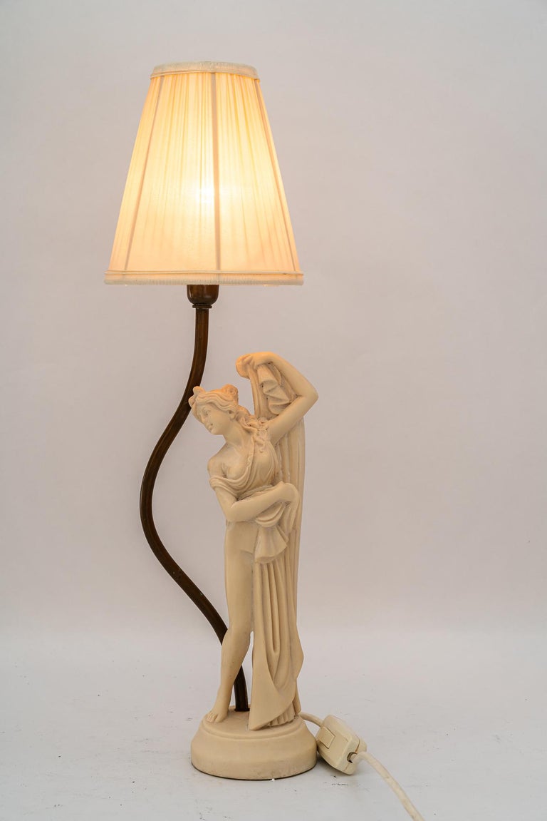 cast artificial marble table lamp with fabric shade vienna around 1960s