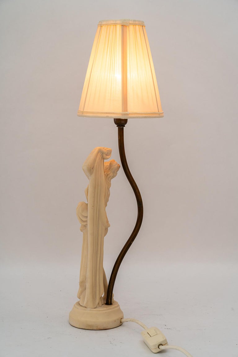 cast artificial marble table lamp with fabric shade vienna around 1960s