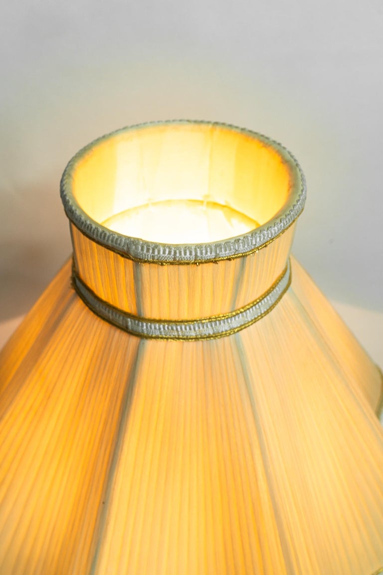 Big Historistic fire gilted bronze table lamp with fabric shade france 1890s