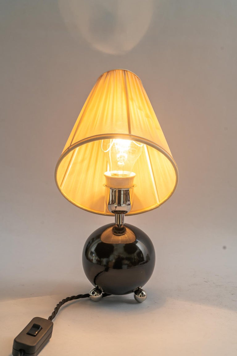 Art Deco wood Table lamp with gabric shade vienna around 1920s