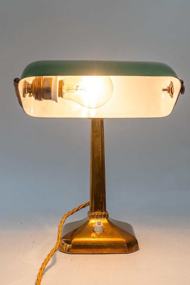 Art Deco table lamp with original enameled shade vienna around 1920s