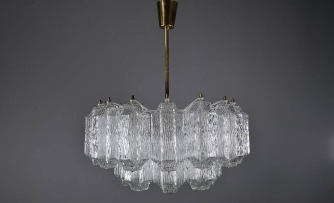 Ice Glass Kalmar Chandelier, circa 1950s