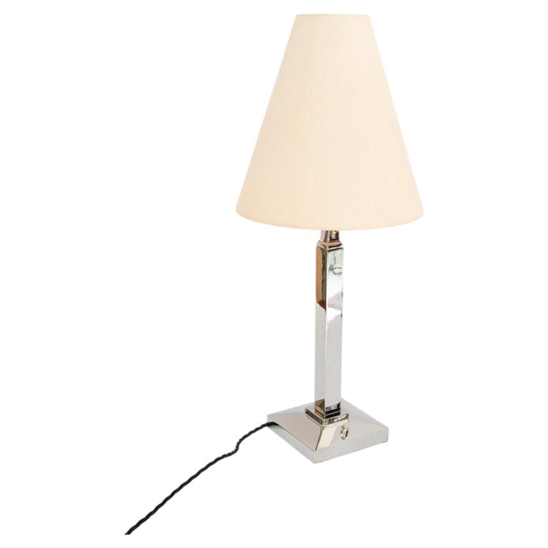 Nickel Table lamp with fabric shade vienna around 1920s