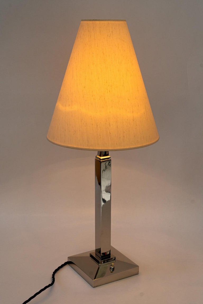 Nickel Table lamp with fabric shade vienna around 1920s