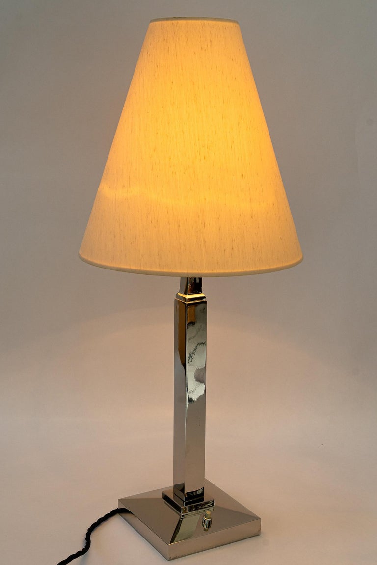 Nickel Table lamp with fabric shade vienna around 1920s