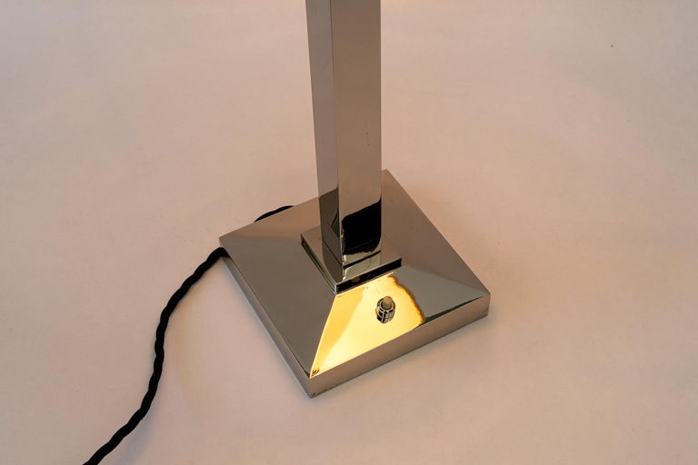 Nickel Table lamp with fabric shade vienna around 1920s