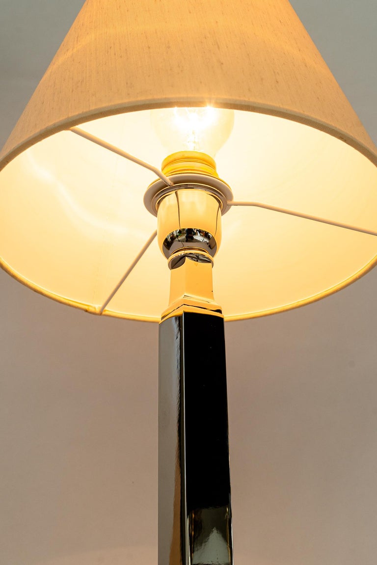 Nickel Table lamp with fabric shade vienna around 1920s