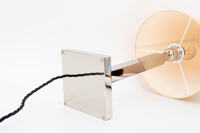 Nickel Table lamp with fabric shade vienna around 1920s