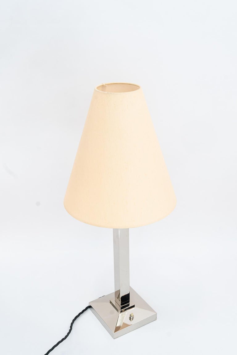 Nickel Table lamp with fabric shade vienna around 1920s