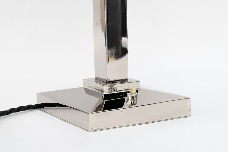 Nickel Table lamp with fabric shade vienna around 1920s