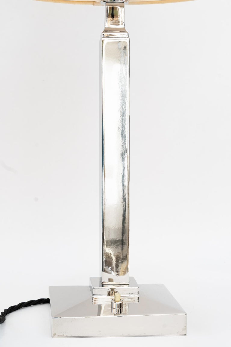 Nickel Table lamp with fabric shade vienna around 1920s