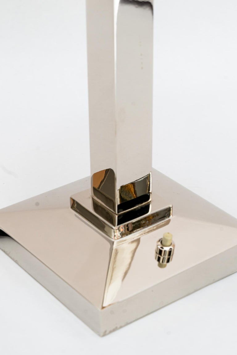 Nickel Table lamp with fabric shade vienna around 1920s