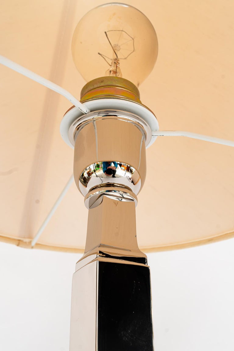 Nickel Table lamp with fabric shade vienna around 1920s