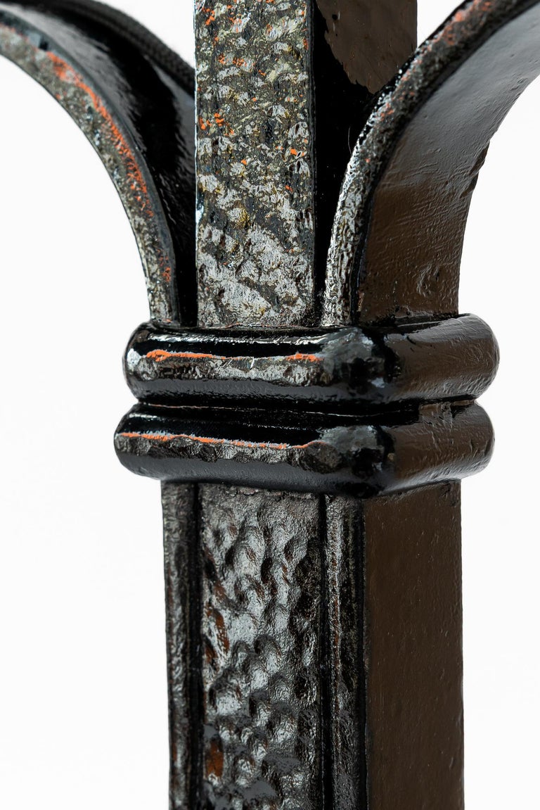 Art Deco Cast Iron table lamp with fabric shades around 1920s