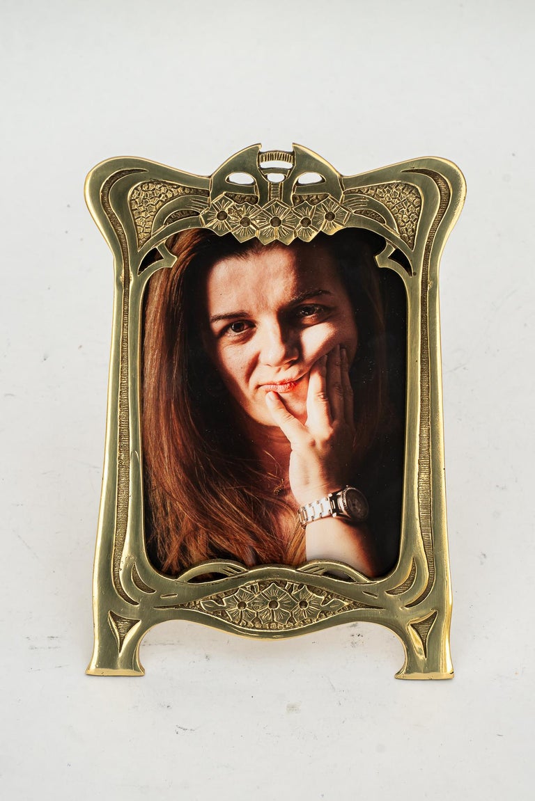 Brass Jugendstil picture frame with glass around 1908