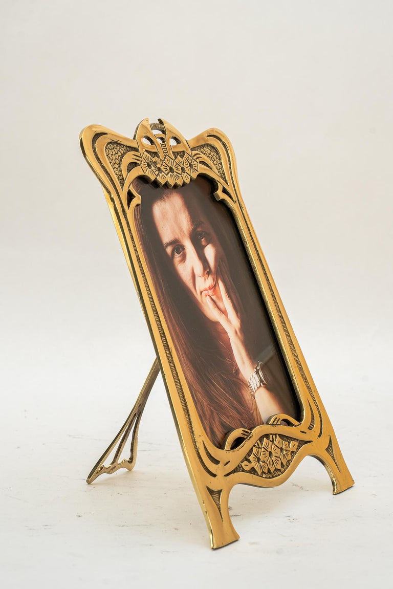 Brass Jugendstil picture frame with glass around 1908