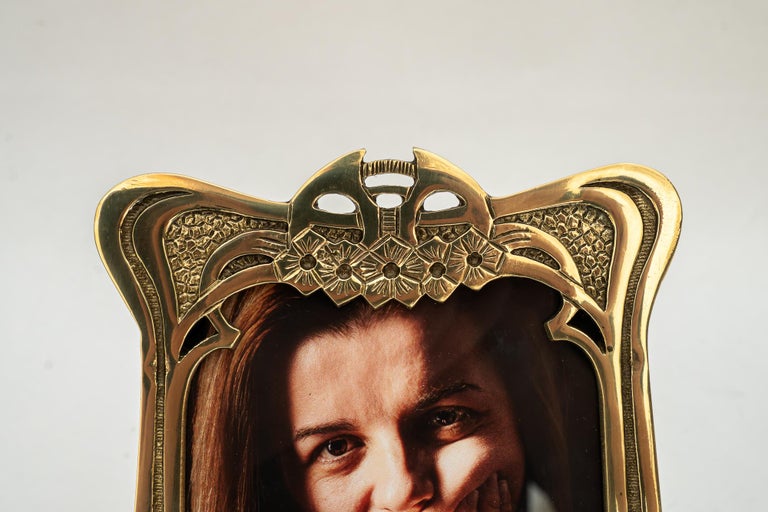 Brass Jugendstil picture frame with glass around 1908
