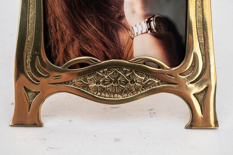Brass Jugendstil picture frame with glass around 1908