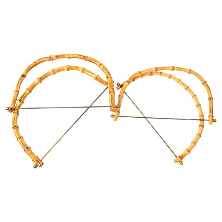 4x Bag Handle made of bamboo and brass around 1960s